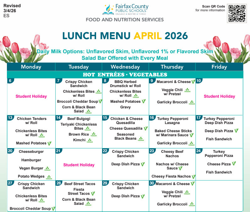 April Lunch Menu