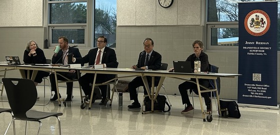 Table of speakers at the Dranesville budget town hall