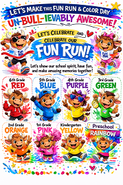 cartoon bulls wearing different color shirts with grade levels underneath