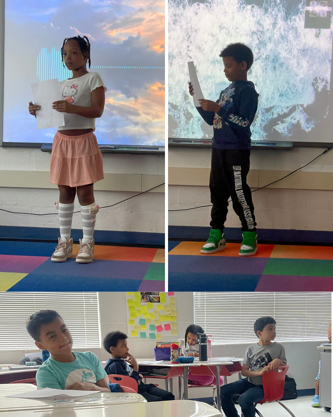 Mr. Ryan's second grade students presenting their ideas and listening to their classmates. 