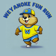 A cartoon woodchuck running in the fun run