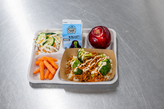 School lunch tray with new menu items