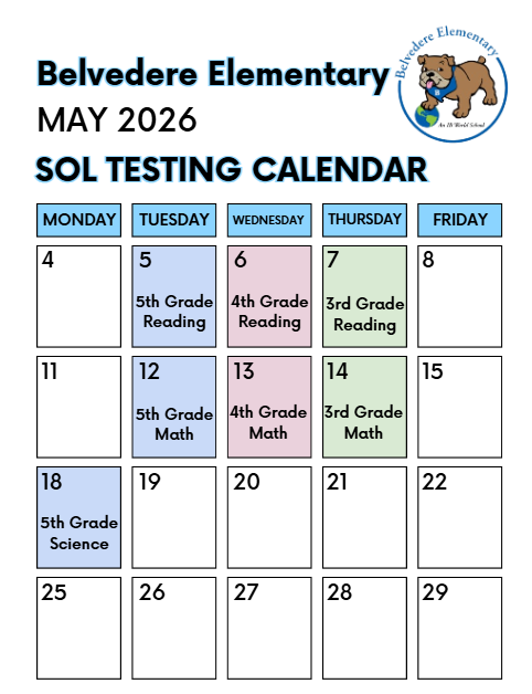 Belvedere May 2026 SOL Testing Calendar