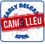 "Early Release Cancelled" announcement for April featuring a red stamped banner over a pink alarm clock graphic.