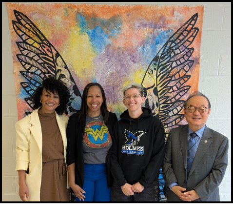 Teacher Rachel Pryately being recognized as outstanding new high school teacher