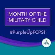Purple background with the FCPS logo with the hashtag for purple up FCPS