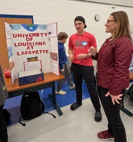 Melanie Meren at the AVID College Fair at Langston Hughes Middle School