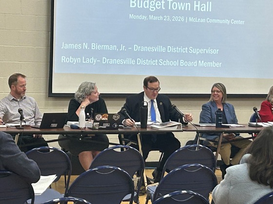Jimmy Bierman and Robyn Lady at the Dranesville District Budget Town Hall at the McLean Community Center