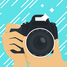 Graphic with a camera on a blue background