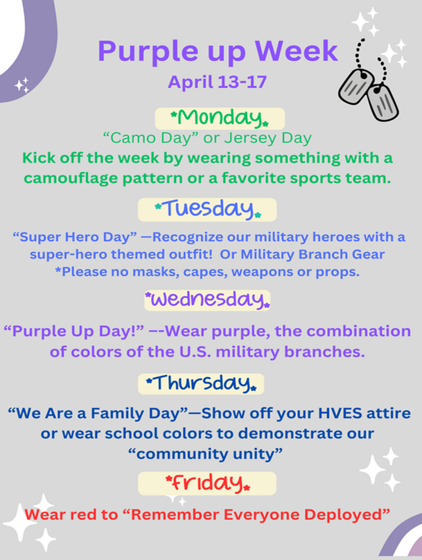 purple up spirit week april 13-17