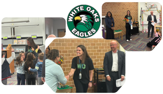 Ms Haile receiving award at White Oaks ES