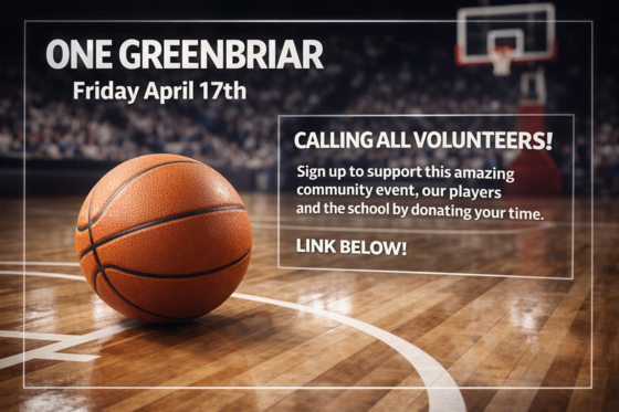 Promotional flyer for One Greenbriar event on Friday, April 17th, calling for community volunteers.