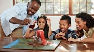 family doing science experiment 