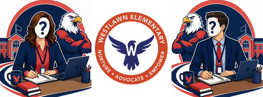 a cartoon woman with a question mark for a face and a cartoon man with a question mark for a face each face toward the Westlawn logo