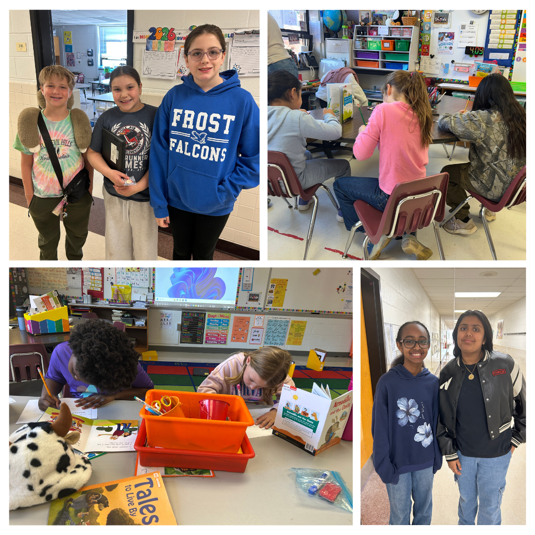 Students working and smiling in hallway.