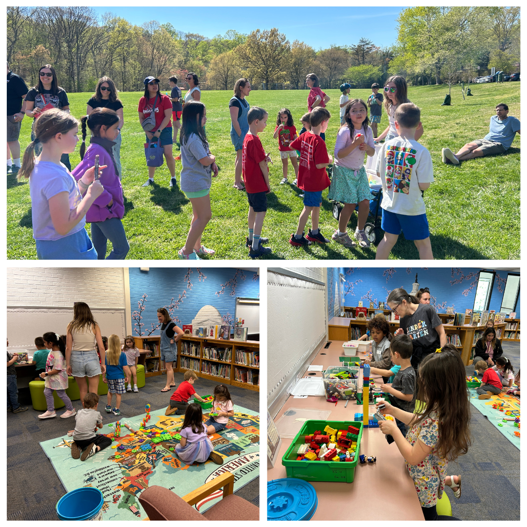 Students outside lining up for popscicles and playing with toys.