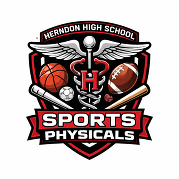 Herndon High School with sports equipment and the words sports physicals in front.