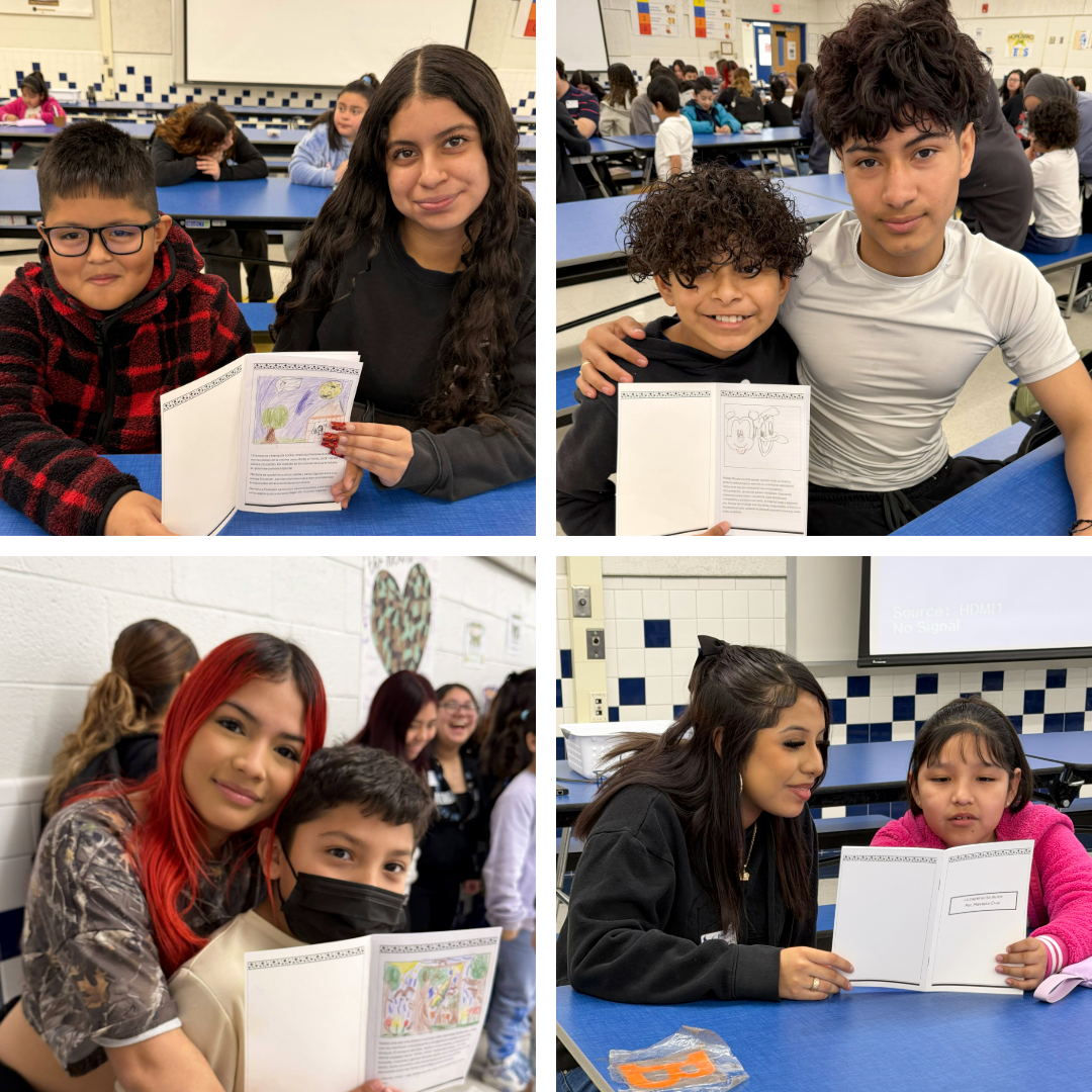 high school and elementary student partners with their books