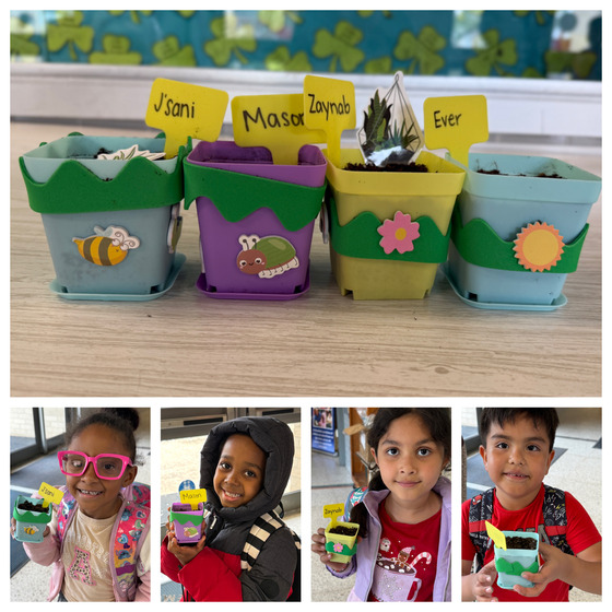 Collage of of photos of students with their seeds they planted