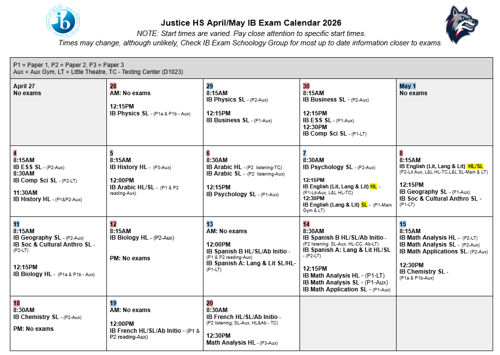 IB Exam Schedule Screenshot