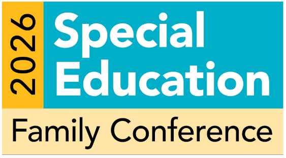 the text Special Education Family Conference on a blue and yellow background
