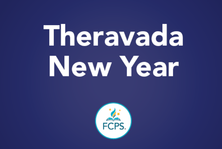 Theravada New Year written on a purple background