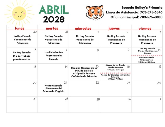 Bailey's Primary Calendar