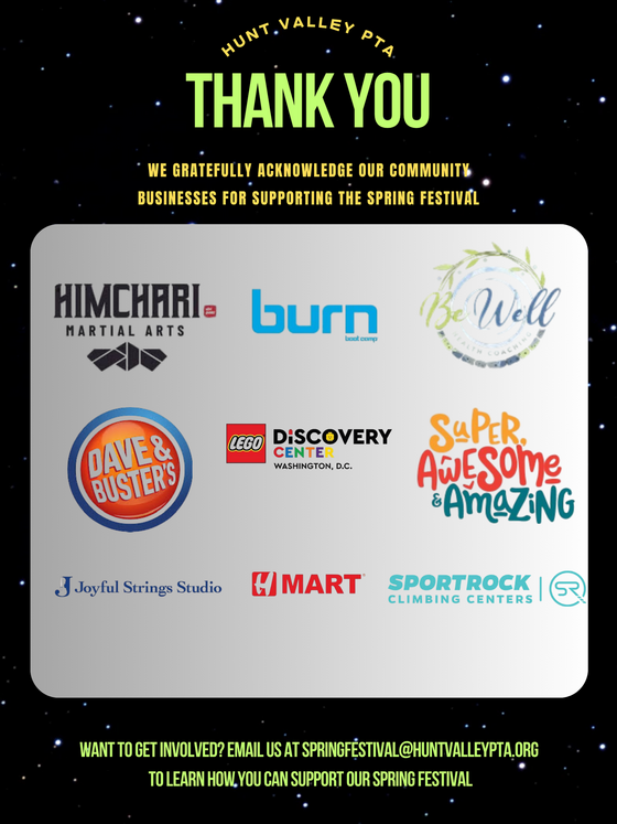 a list of local businesses supporting the spring festival