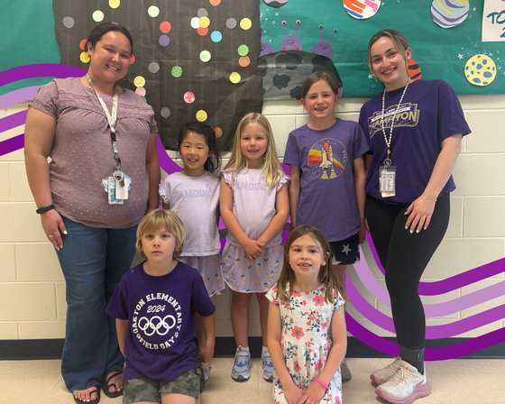 Students and Staff wearing purple for purple up day