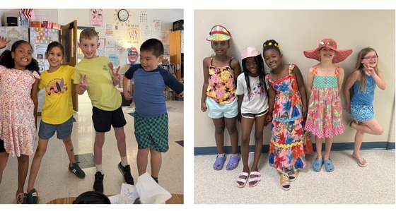 Students dressed in beachy clothes for a spirit day