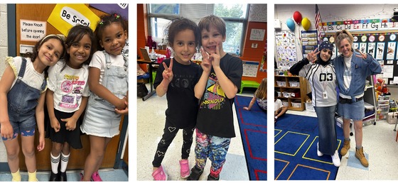 Students and teachers dressed in 90s styles