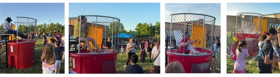 teachers sitting on or in the dunk tank