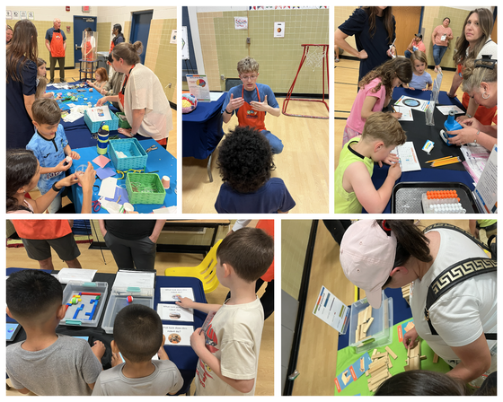 Herndon ES Science night collage with students trying different science activities