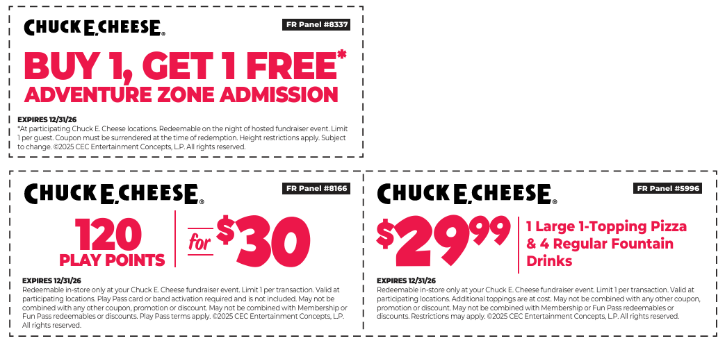 Chuck e cheese coupons