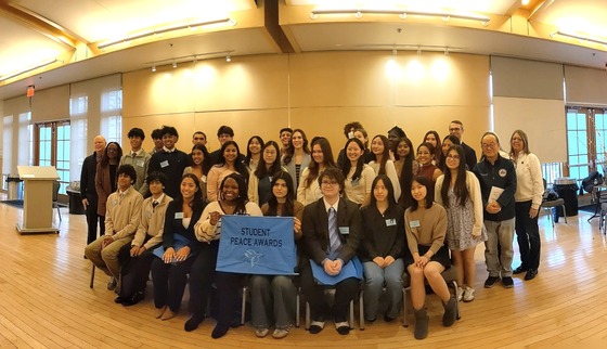 Group photo of all winners of 2026 Student Peace Awards taken at the awards ceremony