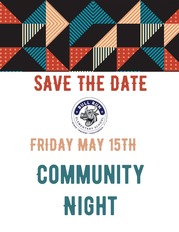 bull run P T A logo with multi colors and the words save the date on may 15 for community night