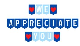 banner pennants that read "we appreciate you"
