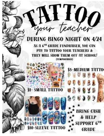 flyer featuring floral border with images of temporary tattoos
