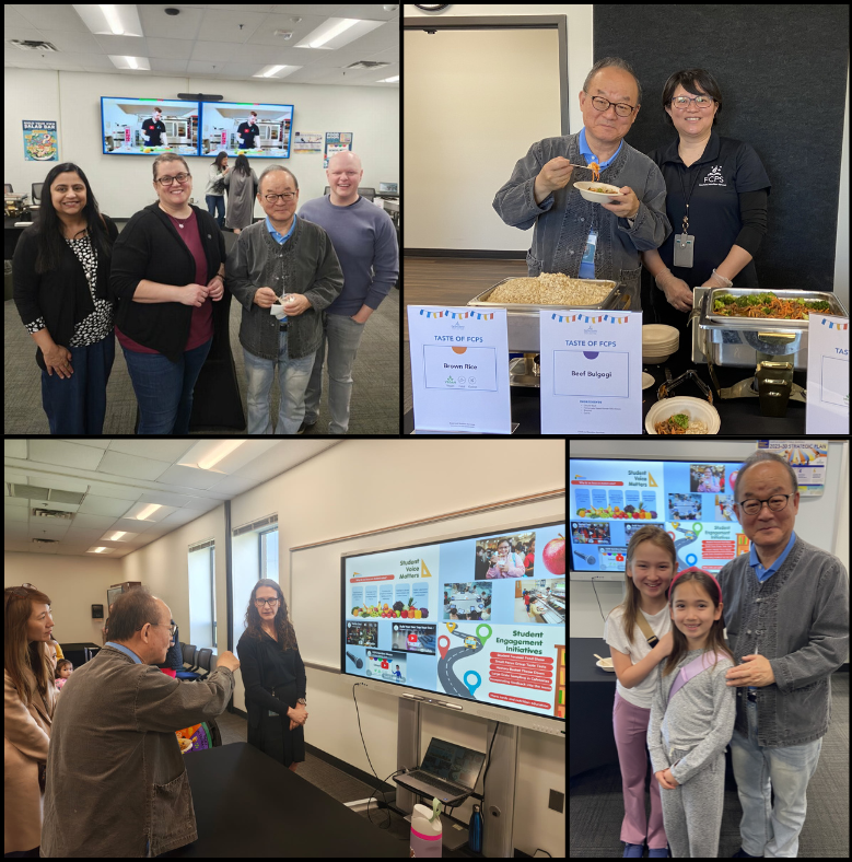 Collage of photos showing school board members tasting new food offerings