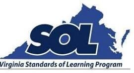 Map of Virginia with text: SOL Virginia Standards of Learning Program