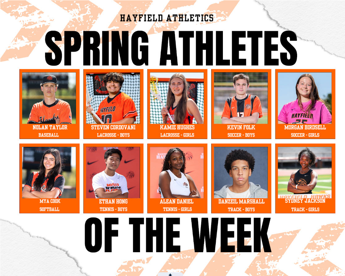 spring athletes of the week graphic, full text below