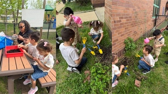 collage of students learning outdoors