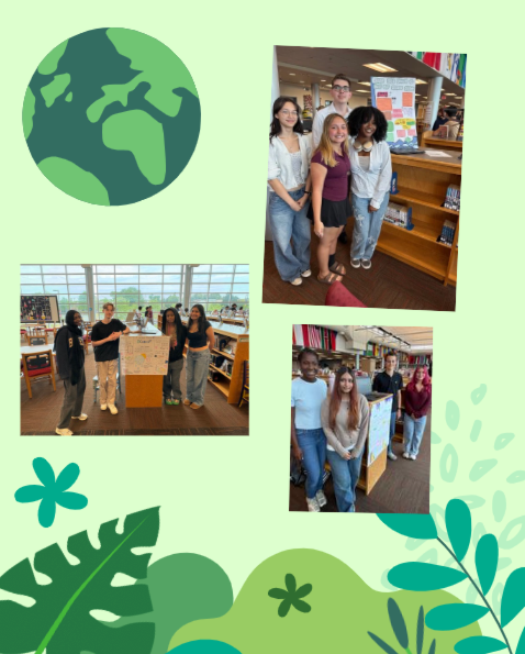 Students gathered at the library with their Global Stem presentations to celebrate Earth Day