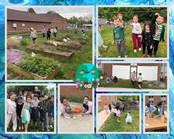 Collage of students participating in outdoor Earth Day service projects.