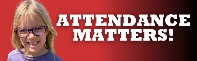Girl with red and black gradient background with white text ‘Attendance Matters’