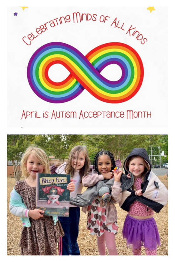 Students sharing the book they read Bitsy Bat holding the stuffed bat