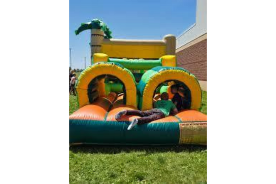 Student in an inflatable 