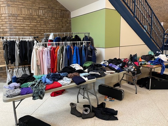 Lost and Found clothing items, lunchboxes, water bottles, etc