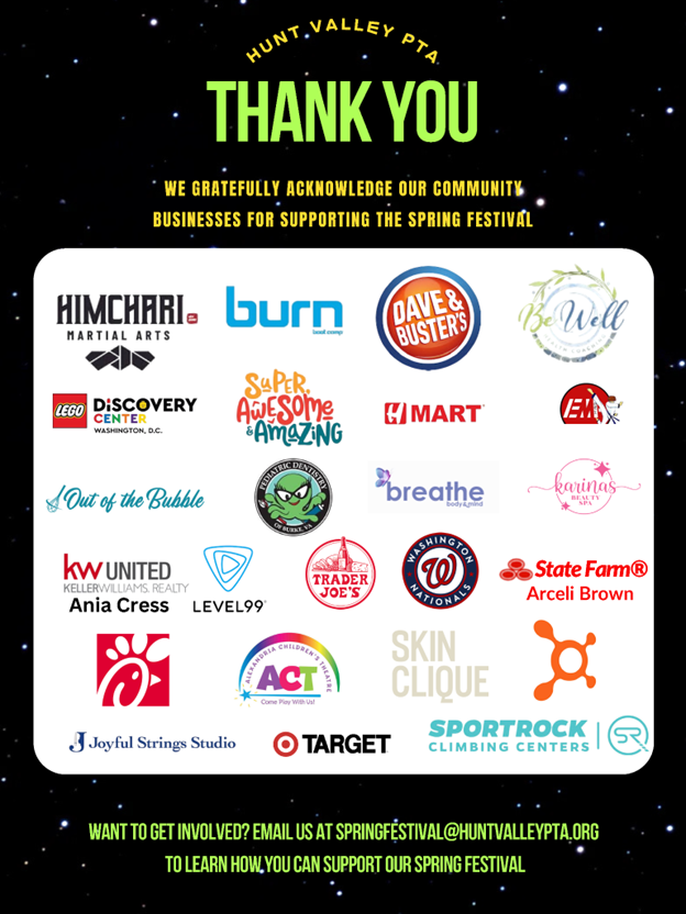 acknowledgement of community businesses supporting the spring festival