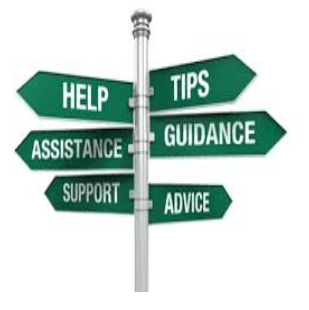 Resource - picture of a pole sign with texts help, tips assistance and guidance